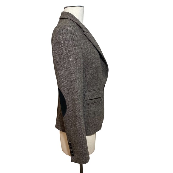 Zara Women Herringbone Blazer Elbow -Patches Brown Size S - Picture 2 of 6